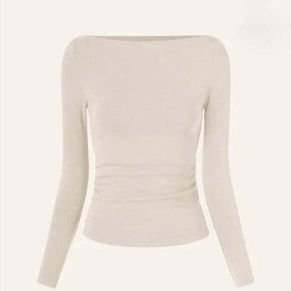NWT OGL Morning Mist Cream Modern Side Ruched Boatneck Brami Top Small - Picture 3 of 16